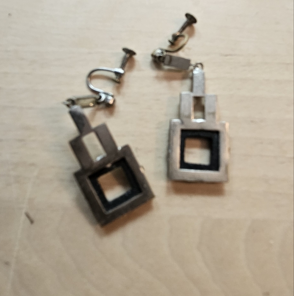 Geometric Vintage Silver and Black Earrings